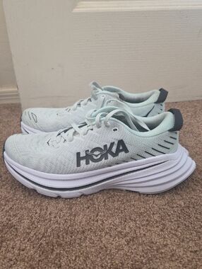 Hoka Bondi X Pale Mint and White Running Shoes